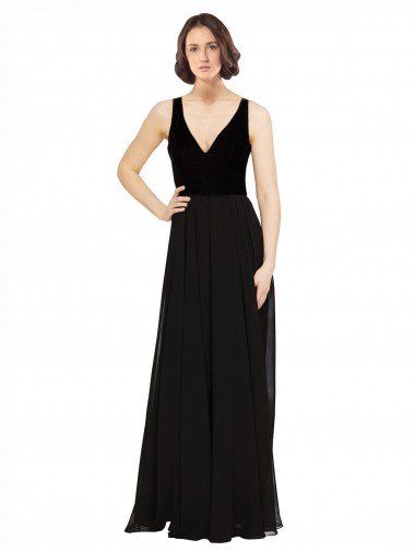 Stretch Velvet and Chiffon Prom Dress with V-Neckline Australia