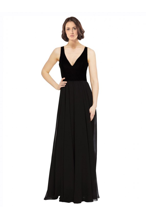 Stretch Velvet and Chiffon Prom Dress with V-Neckline Australia