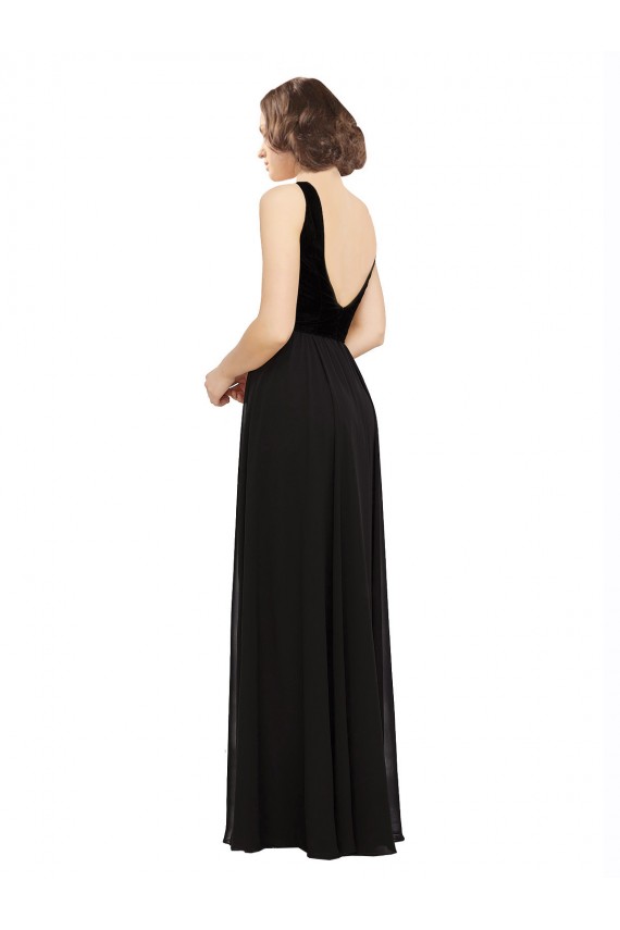 Stretch Velvet and Chiffon Prom Dress with V-Neckline Australia