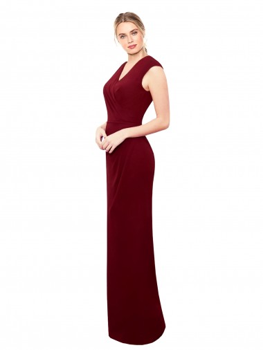 Cap Sleeves Chiffon Prom Dress with Pleated V-Neck Bodice Australia