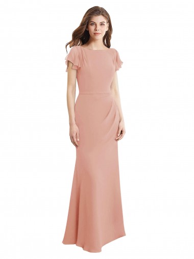 Cap Sleeves Long Chiffon Prom Dress with Low V-Back Australia