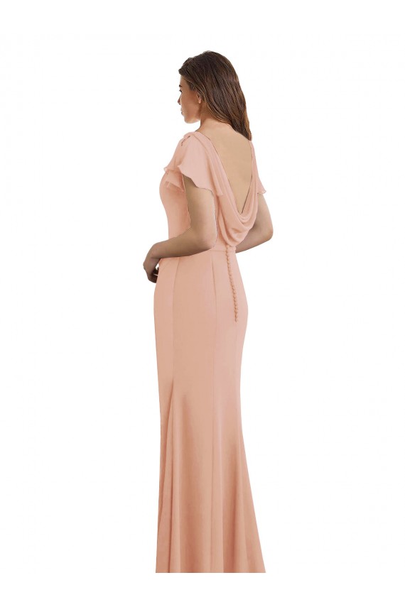 Cap Sleeves Long Chiffon Prom Dress with Low V-Back Australia