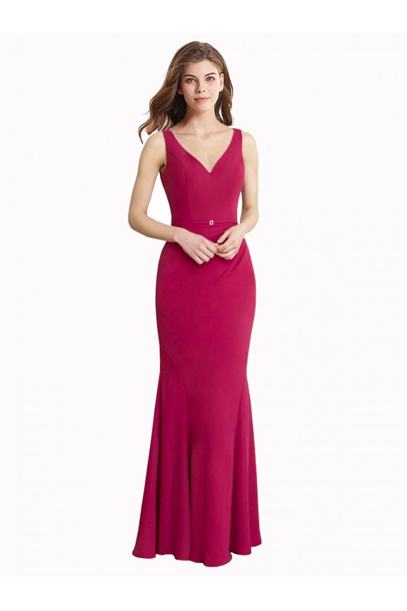 V-Neck Mermaid Chiffon Prom Dress with V-Back and Belt Australia