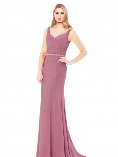 Long Slim Chiffon Prom Dress with Beaded Waist Australia
