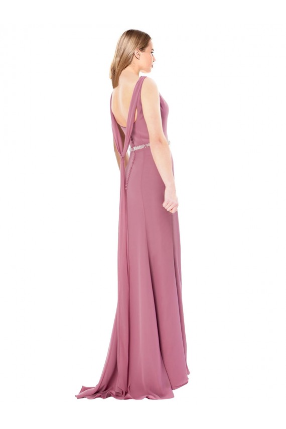 Long Slim Chiffon Prom Dress with Beaded Waist Australia