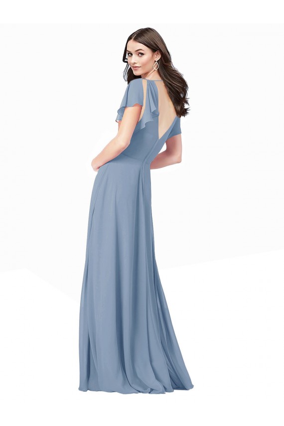Chiffon Prom Dress with Flutter Sleeves and Front Slit Australia