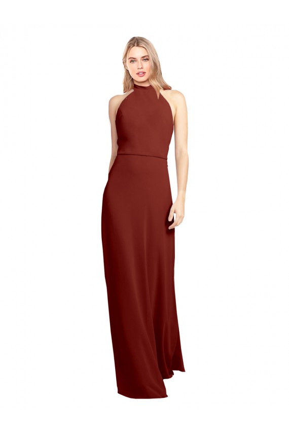 Slim High Neck Halter Fitted Open Back Chiffon Prom Dress Australia
