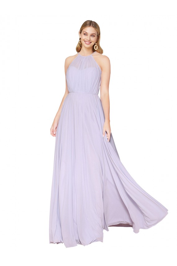 High Neck Halter Shirred Chiffon Prom Dress Australia