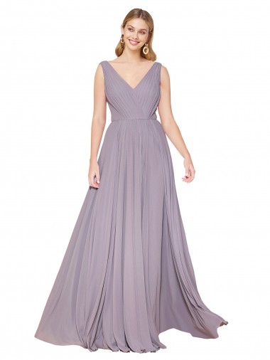 Draped Floor Length High Neck V-Back Chiffon Prom Dress with Shirred Bodice Australia