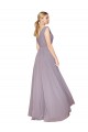 Draped Floor Length High Neck V-Back Chiffon Prom Dress with Shirred Bodice Australia