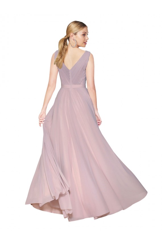 Draped V-Neck Long Chiffon Prom Dress with Shirred Bodice Australia
