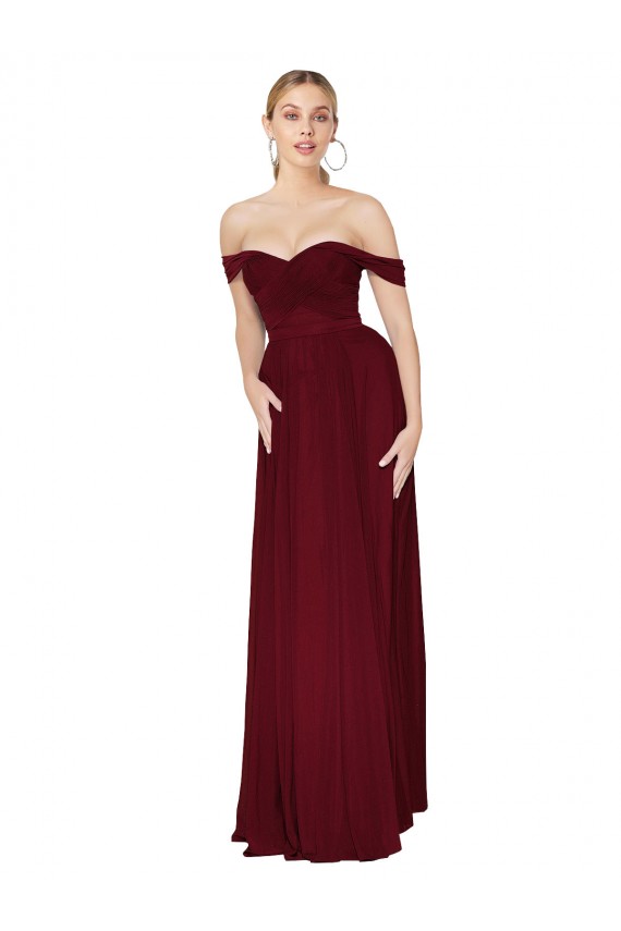 Shirred Sweetheat Neckline Off the Shoulder Long Chiffon Prom Dress Australia
