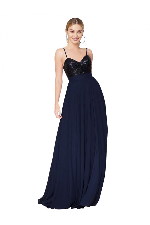 Sweetheart High Neck Sequin Top Long Chiffon Prom Dress Australia