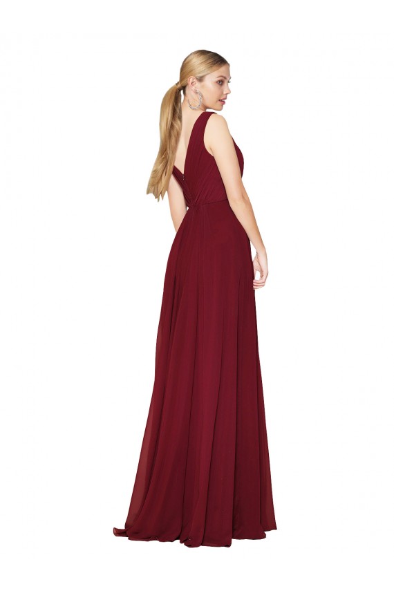 Draped A-Line V-Neck Floor Length Chiffon Prom Dress Australia