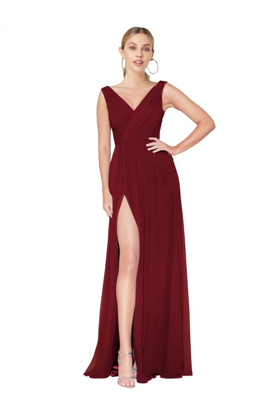 Draped Mermaid Long V-Neck Chiffon Prom Dress with High Slit Australia