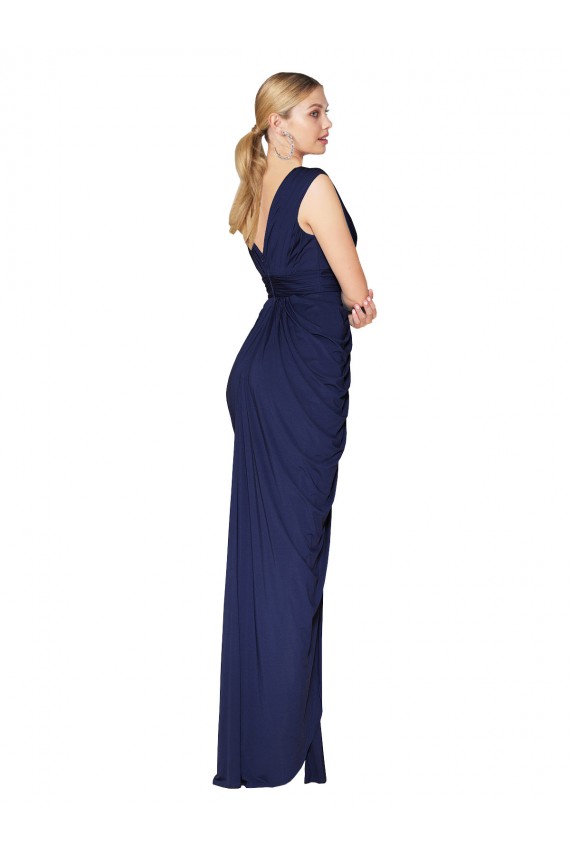 Draped V-Neck Long Chiffon Prom Dress with Front Slit Australia