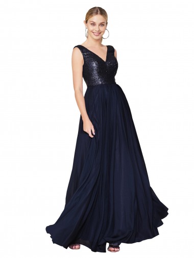 High Neck V-Neck Long Chiffon Prom Dress with Sequin Top Australia