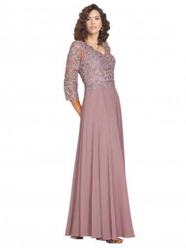 Hand-Beaded Bodice V-Neckline Long Sleeves Chiffon Prom Dress Australia