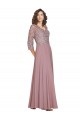 Hand-Beaded Bodice V-Neckline Long Sleeves Chiffon Prom Dress Australia