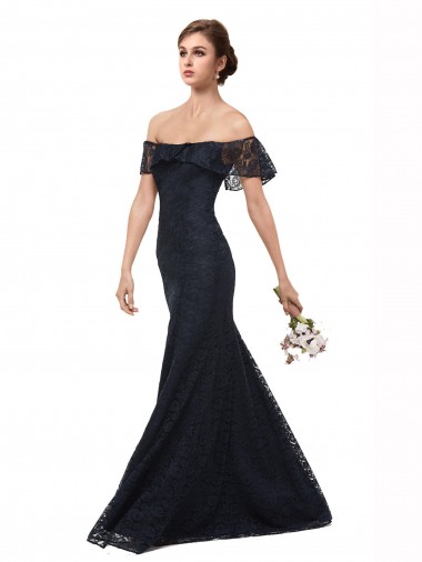 Off the Shoulder Long Lace Prom Dress with Flutter Sleeves Australia