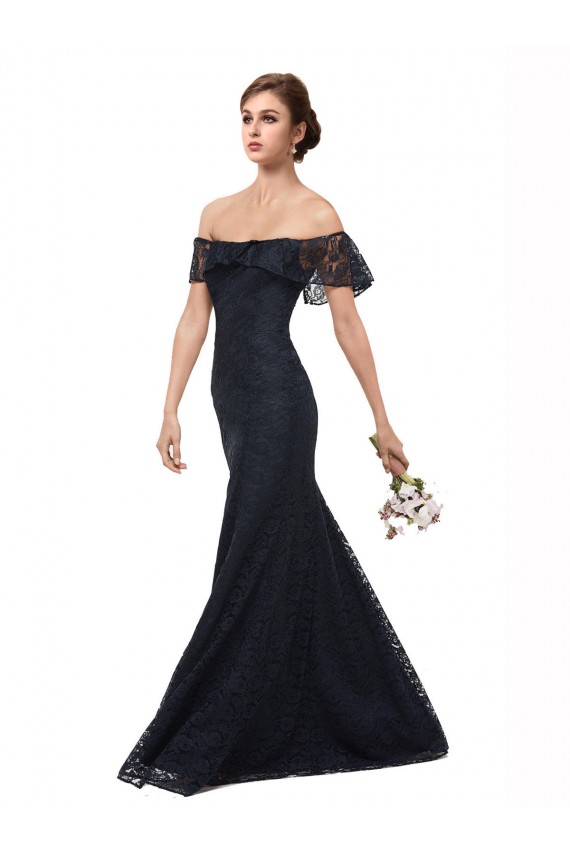 Off the Shoulder Long Lace Prom Dress with Flutter Sleeves Australia