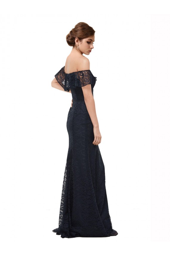 Off the Shoulder Long Lace Prom Dress with Flutter Sleeves Australia