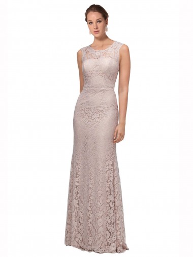 Long Sleeveless All Lace Prom Dress with Scoop Neckline Australia