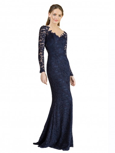 Illusion Long Sleeves Lace Prom Dress with Sheer Keyhole Back Australia