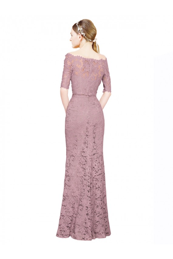 Short Sleeves Crop Top Mermaid Lace Prom Dress Australia
