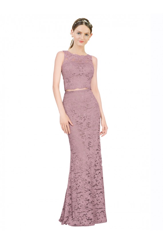 Sleeveless Crop Top High Neck Mermaid Lace Prom Dress Australia