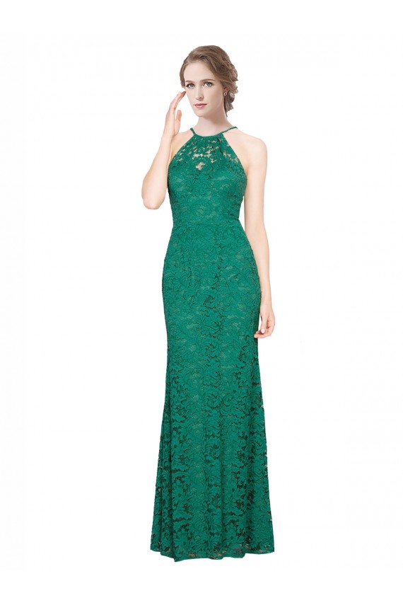 High Illusion Halter Neck Long Lace Prom Dress Australia