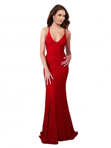 Low Back V-Neckline Floor Length Lace Prom Dress Australia