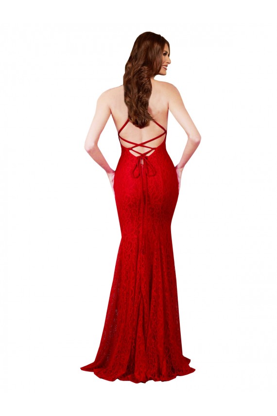 Low Back V-Neckline Floor Length Lace Prom Dress Australia