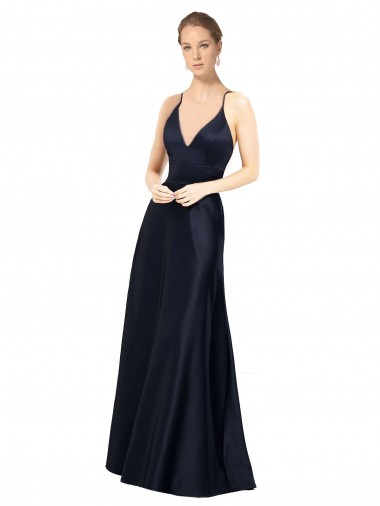 Sexy Satin Prom Dress with Deep V-Neckline and Strappy Back Australia