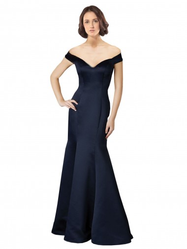 Fit and Flare Satin Prom Dress with Off the Shoulder Neckline Australia