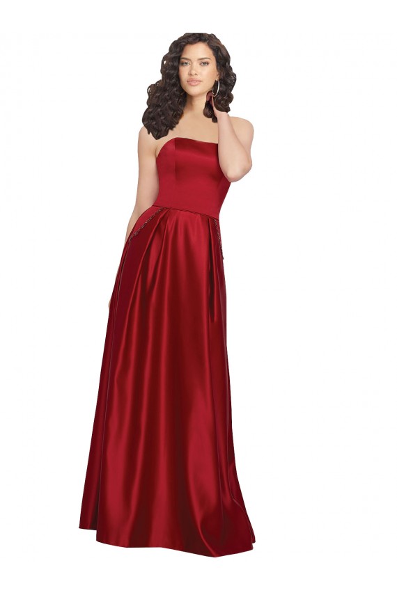 Strapless Satin Prom Dress with Beaded Pocket and Soft Pleating Australia