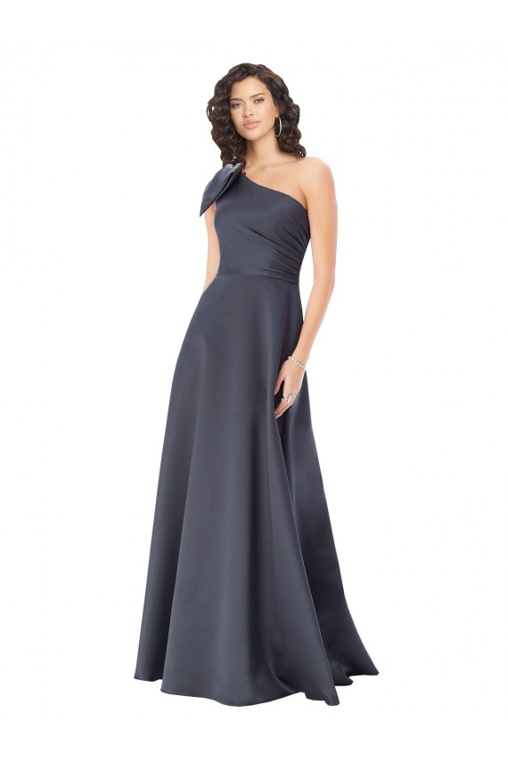 Rouched One Shoulder Floor Length Satin Prom Dress with Bow Australia