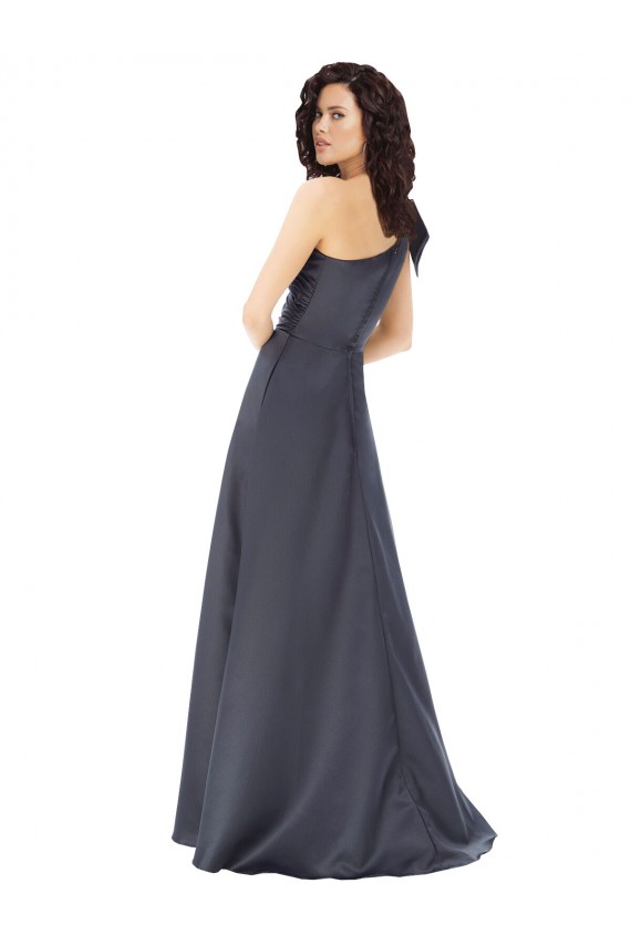 Rouched One Shoulder Floor Length Satin Prom Dress with Bow Australia
