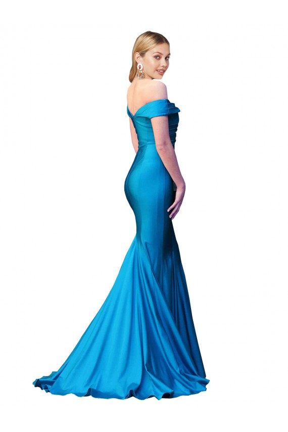 Off the Shoulder Long Chapel Train Satin Prom Dress Australia