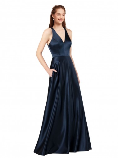 Long Satin Prom Dress with Halter Neckline Australia