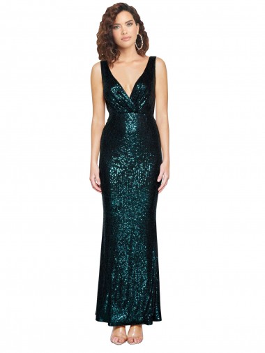 V-Neck Full Length Sequin Prom Dress with Draped Back Australia
