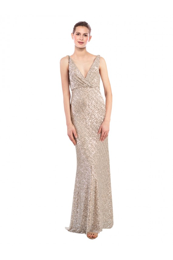 Faux Surplice V-Neck Slim Sparkling Sequin Prom Dress Australia