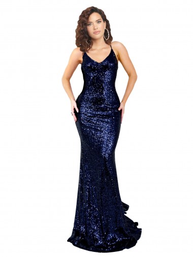 Mermaid V-Neck Low Back Long Sequin Prom Dress Australia