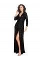 Deep V-Neckline Full Back Long Sleeves Sparkling Sequin Prom Dress with High Slit Australia