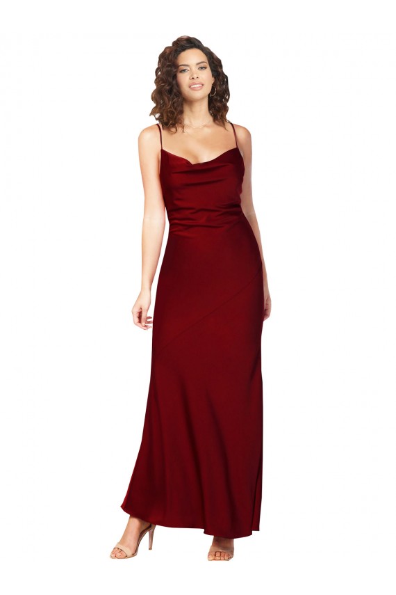 Cowl Neck Low Back Silky Satin Prom Dress with Thin Back Straps Australia