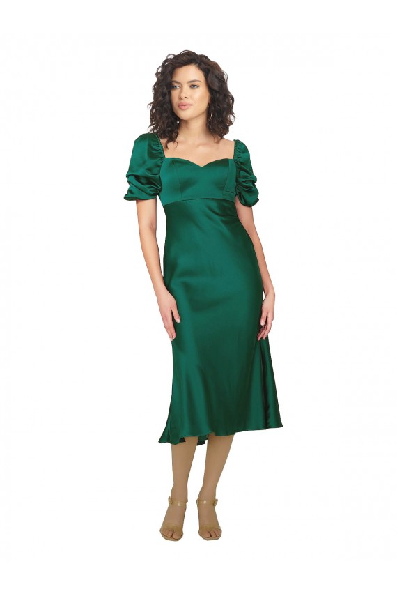 Ruched Sleeve Silky Satin Prom Dress Australia