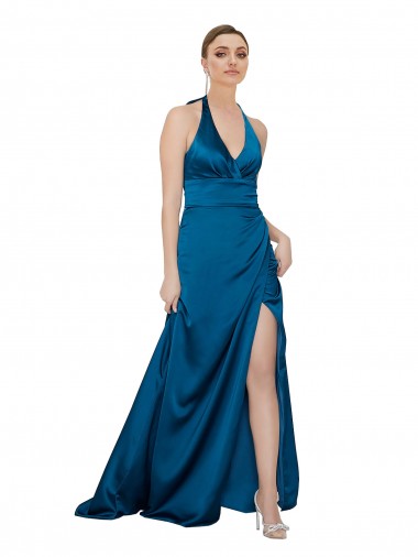 Halter Neck Silky Satin Prom Dress Australia