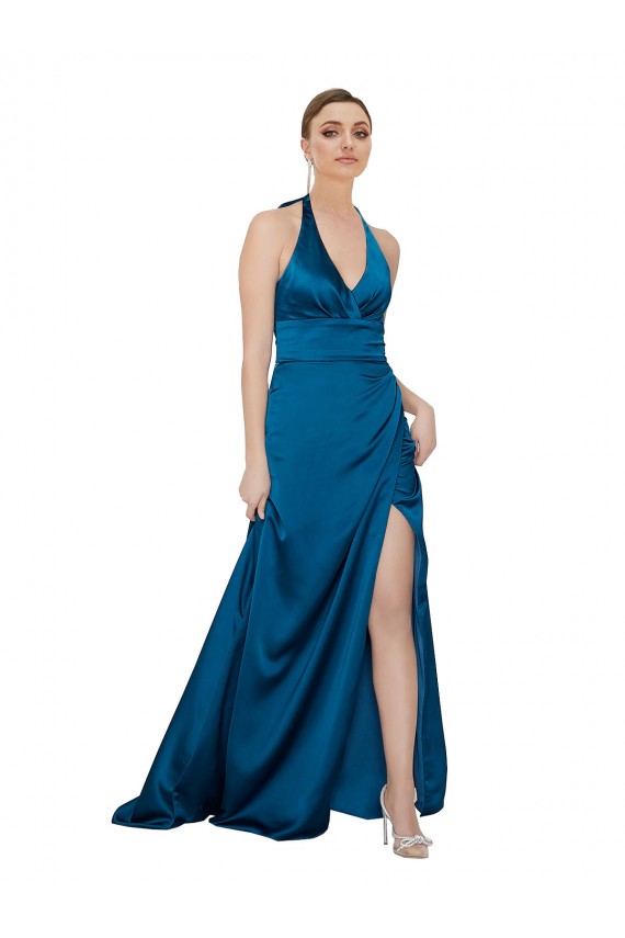 Halter Neck Silky Satin Prom Dress Australia