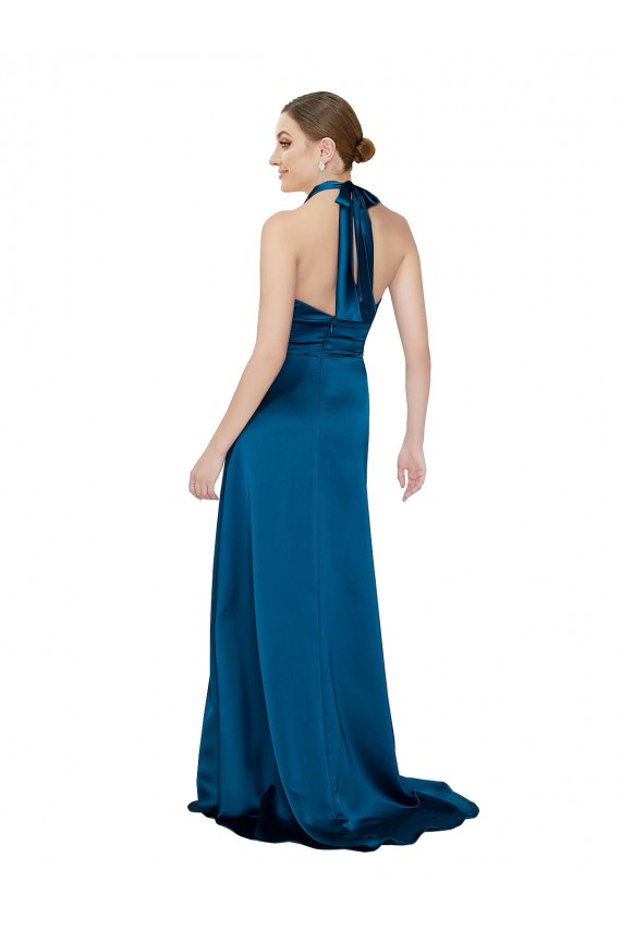 Halter Neck Silky Satin Prom Dress Australia