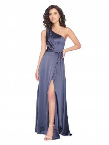 Draped Silky Satin Prom Dress with Tied Waist Australia